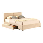 Anay double bed with drawer beige fabric 160x200cm - Image 2