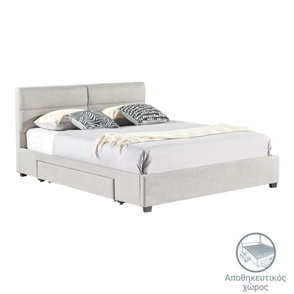 Anay double bed with drawer fabric beige 160x200cm