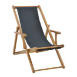 Шезлонг од ксуриан акација од природно дрво - ткаенина од пвц црна