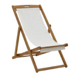 Шезлонг Франклоу од акација природно-крпа ПВЦ бела