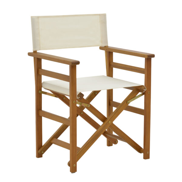 Director armchair Bistrual acacia wood natural-white cloth