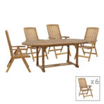 Zerco-Sopho dining table set of 7 natural solid acacia wood 200/150x100x75cm