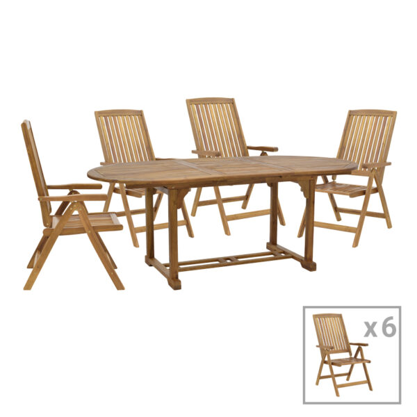 Комплет трпезариски маси Zerco-Sopho од 7 природни масивни акации 200/150x100x75 см