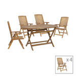 Zerco-Falov dining table set of 5 natural solid acacia wood 130x80x72cm
