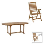 Комплет трпезариски маси Warmo-Sopho I од 5 природни масивни акации 200/150x100x75 см