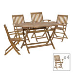 Joter-Falov dining table set of 5 natural solid acacia wood 130x80x72cm