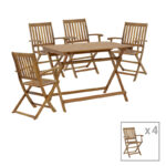 Joter-Jaybo dining table set of 5 folding natural solid acacia wood 100x65x72cm