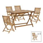 Mobie-Jaybo dining table set of 5 folding natural solid acacia wood 100x65x72cm