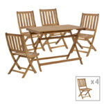 Elijie-Jaybo dining table set of 5 folding natural solid acacia wood 100x65x72cm