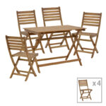 Fatel-Jaybo dining table set of 5 folding natural solid acacia wood 100x65x72cm