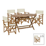 Dining room Bistrual-Falov set of 7 folding natural solid acacia wood 130x80x72cm
