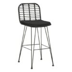 Naoki bar stool with pe cushion black-metal black leg 46x56x110cm