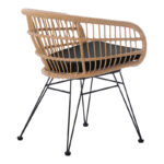 Naoki armchair with cushion pe rattan in natural shade and black metal legs 63x61x79cm - Слика 3