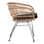 Naoki armchair with cushion pe rattan in natural shade and black metal legs 63x61x79cm - Слика 4
