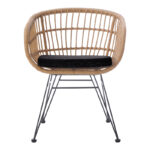 Naoki armchair with cushion pe rattan in natural shade and black metal legs 63x61x79cm - Слика 5