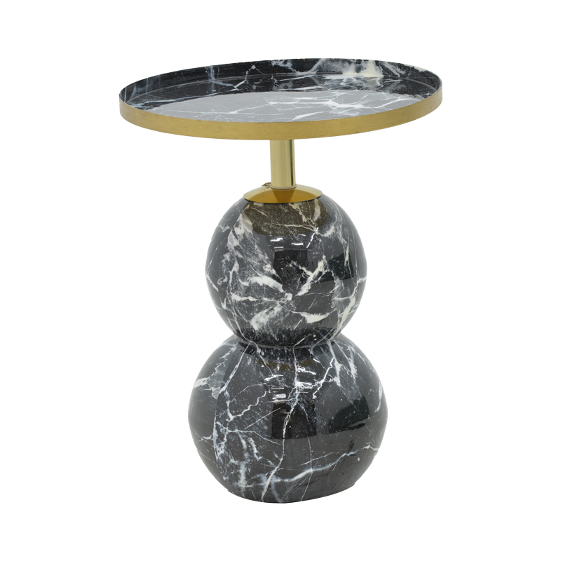 287-000009 Side table Dearest Inart marble black-gold metal D41x57cm - Image 1