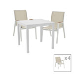Dinning set Azelie-Kliton Ι set of 5 grey fabric-white aluminum 80x80x74cm