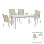 Трпезариски сет Azelie-Kliton II сет од 7 сива ткаенина-бел алуминиум 150x80x74 см