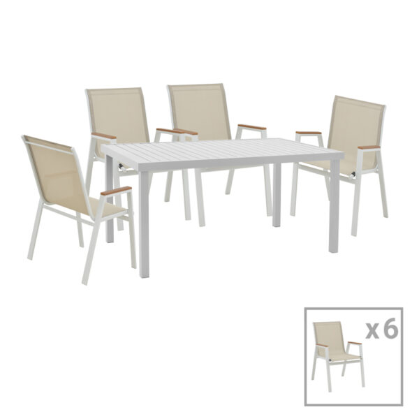 Dinning set Azelie-Kliton ΙΙ set of 7 grey fabric-white aluminum 150x80x74cm