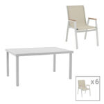 Dining table Kliton - Azelie set of 7 aluminum in white shade 150x80x74cm