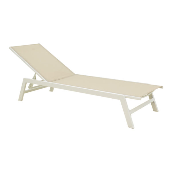 Boka white aluminum and textilene deckchair in beige shade 60x192x31cm