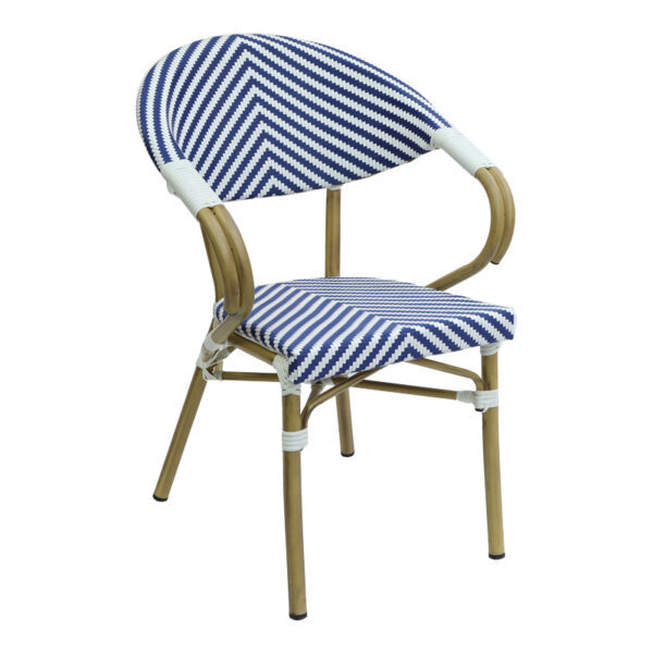 Armchair Isaia stack natural aluminum-blue and white textilene 57x57x83cm