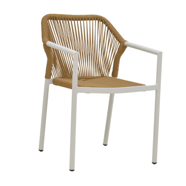 Lush aluminum armchair stackable white frame-natural rattan 56x59x80cm