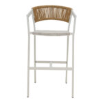 Aluminum bar stool Phoenix stackable white frame-textilene natural rattan 53x58x103cm - Слика 4