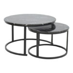 Coffee table Revelon set of 2 mdf in black marble look 80x80x45cm