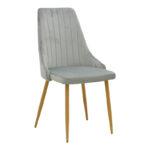 Chair Azori velvet grey fabric with natural color metal leg 49x55x85cm