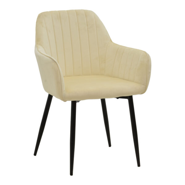 Фотелја Noor беж кадифена ткаенина со црна метална ногарка 58x58x86 см