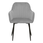Armchair Noor grey velvet fabric with black color metal leg 58x58x86cm - Слика 4