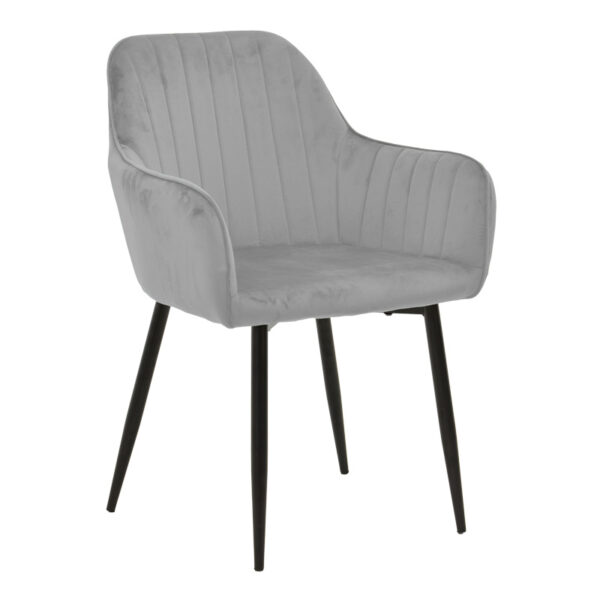 Armchair Noor grey velvet fabric with black color metal leg 58x58x86cm