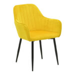 Armchair Noor yellow velvet fabric with black color metal leg 58x58x86cm