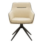 Rotating armchair Debra beige fabric-pu with black color metal leg 64x60x83cm - Image 4