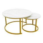 Coffee table Relevon set of 2 mdf in white marble look 80x80x45cm - Слика 2