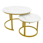 Масички за кафе Relevon сет од 2 медијапан во изглед на бел мермер 80x80x45 см
