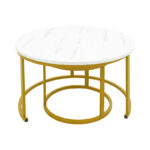 Coffee table Relevon set of 2 mdf in white marble look 80x80x45cm - Слика 4