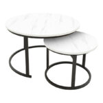 Coffee table Revelon set of 2 mdf in white marble look 80x80x45cm