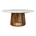 Масичка за кафе Mable Inart од цврсто акација во природна боја и мермерна површина D100x45cm