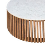 Mable Inart coffee table solid acacia wood in natural color with marble surface top D120x40cm - Image 2