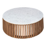 Масичка за кафе Mable Inart од цврсто акација во природна боја со мермерна површина D120x40cm