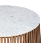 Mable Inart coffee table solid acacia wood in natural color with marble surface top D120x40cm - Image 3