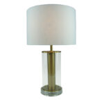 Столна ламба Lampren Inart E27 златна метал-бела платнена абажур D28x51 см