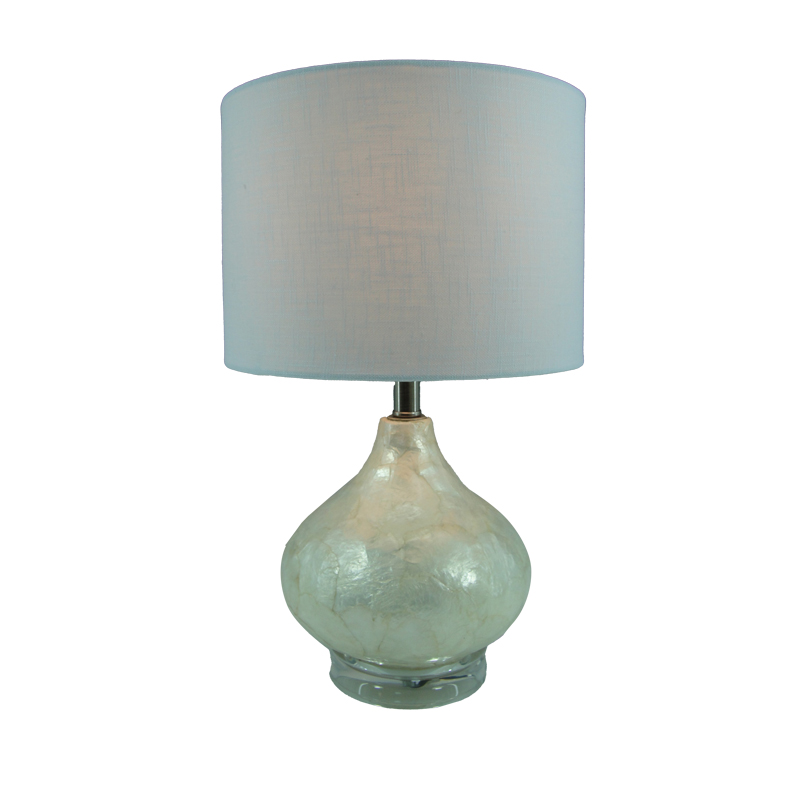 300-000002 Table lamp Guidance Inart E27 white glass-white fabric lampshade D25x41cm - Слика 1