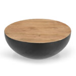 Coffee table Coffelty Inart black metal-solid acacia wood D90x40cm - Image 2