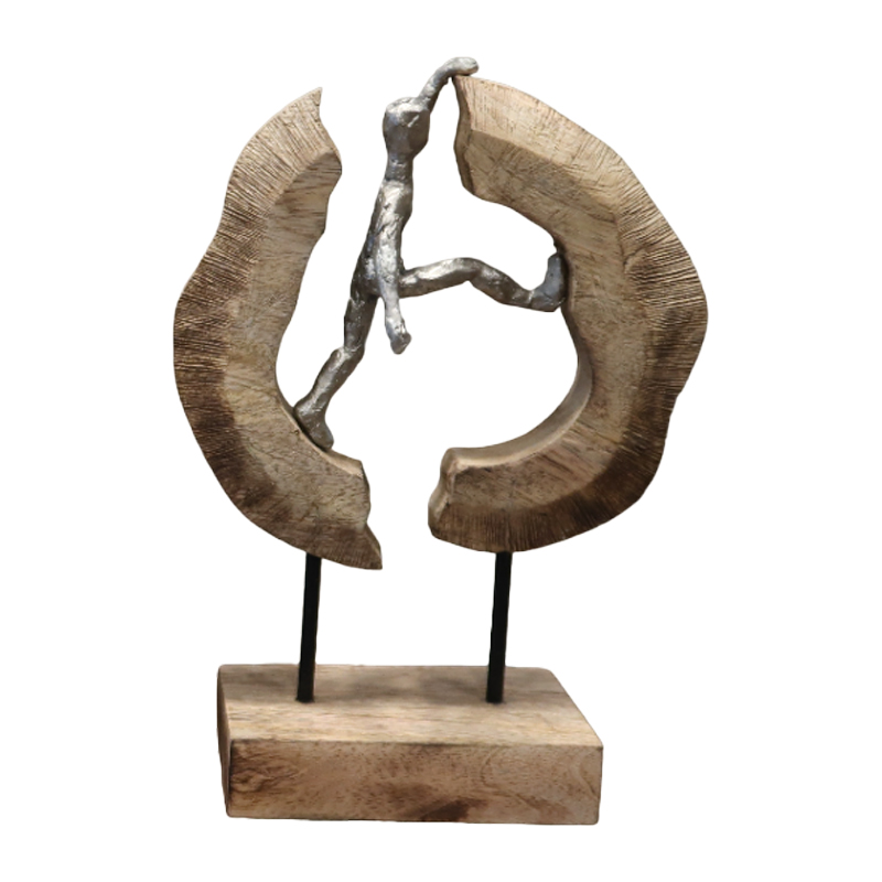 312-000003 Table decoration Caren Inart natural mango wood-aluminum 19x10x29cm - Image 1