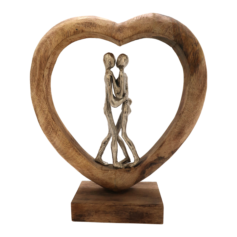 312-000018 Table decoration heart Vrame Inart natural mango wood-aluminum 32x9x35cm - Image 1