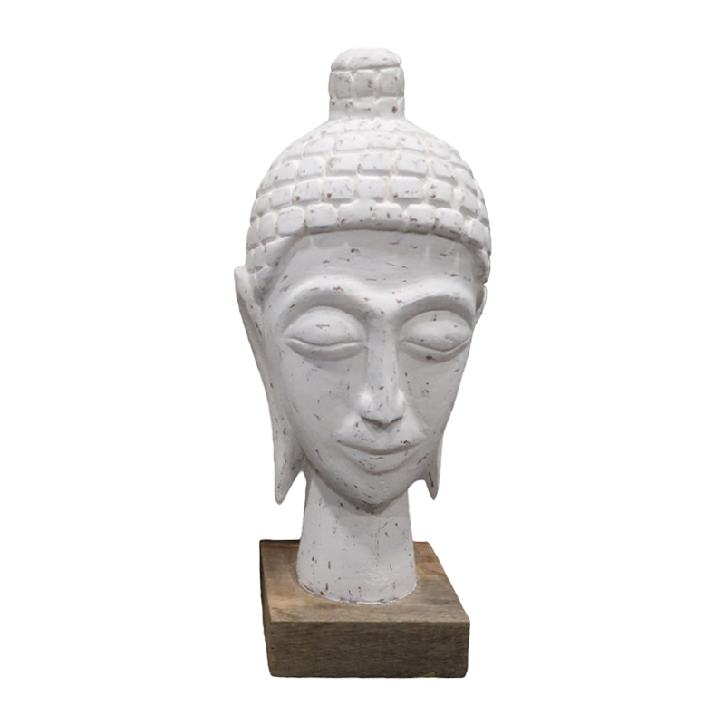 312-000046 Head buddha bust Wevi Inart white mango wood 13x10x33cm - Слика 1