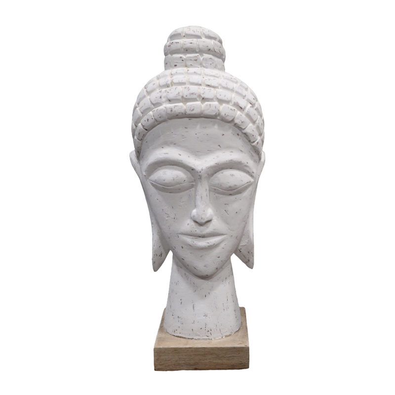 312-000047 Head buddha bust Wevi Inart white mango wood 17x11.5x41cm - Слика 1